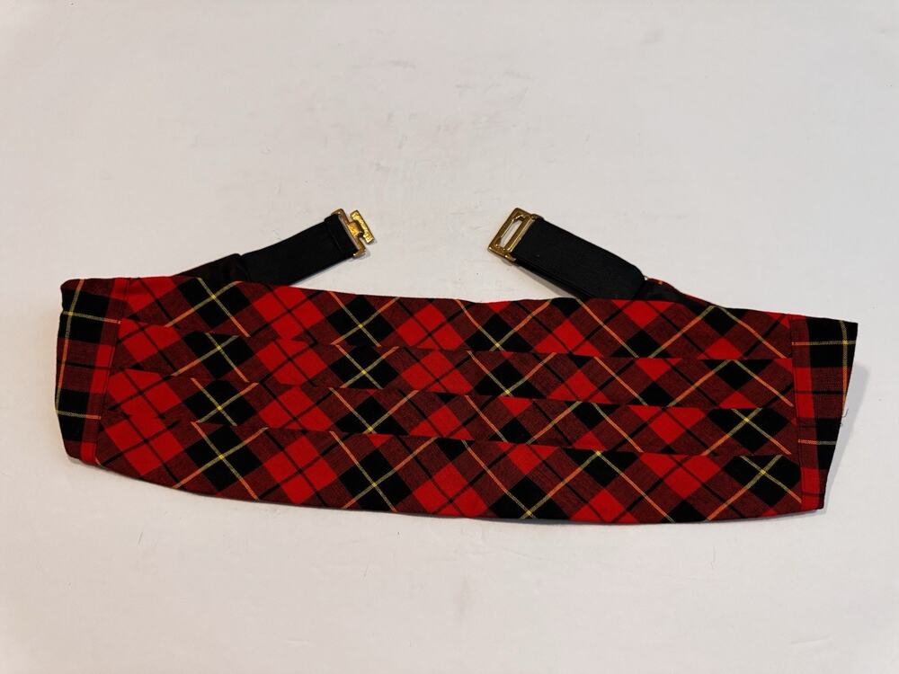 Tartan Plaid Red Cummerbund Tuxedo Christmas Party Crazy Preppy